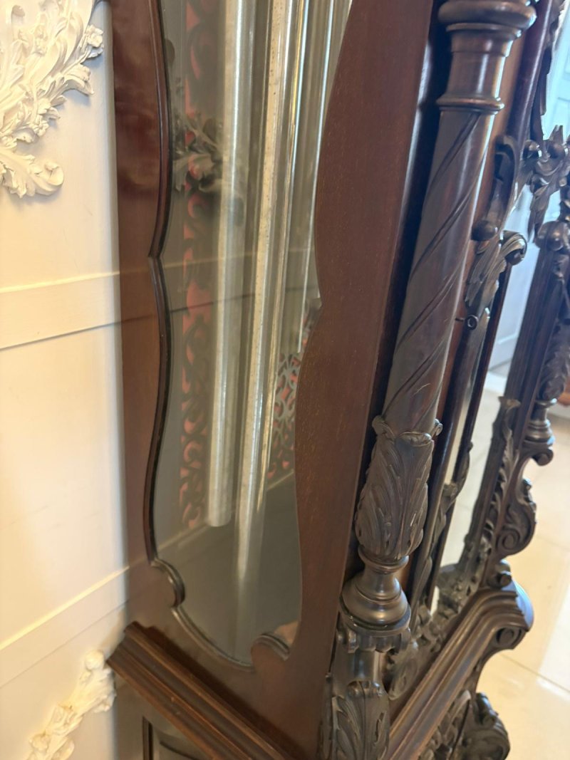 Antique Exhibition Quality Carved Mahogany Nine Tube Chiming Longcase Clock - Image 12